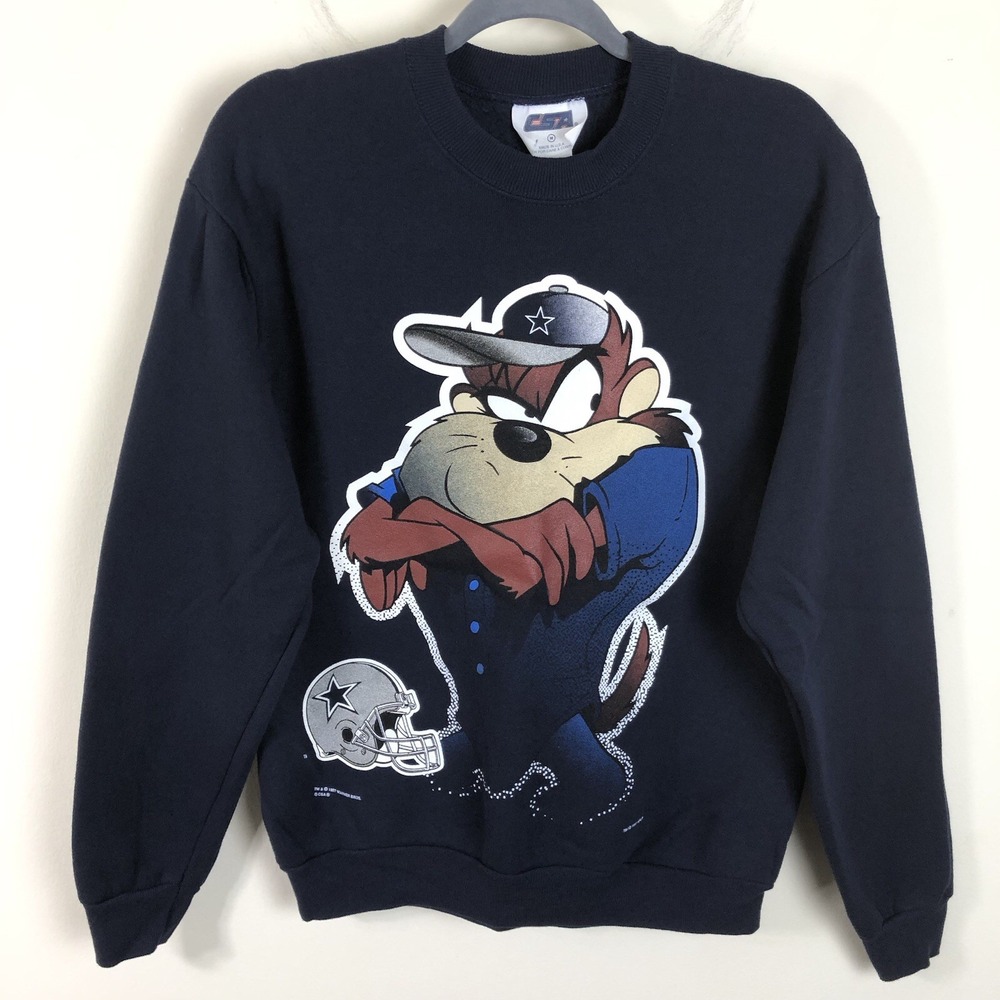 Vtg Dallas Cowboys Taz NFL Football Graphic Crewneck Sweatshirt Men's Sz M Navy